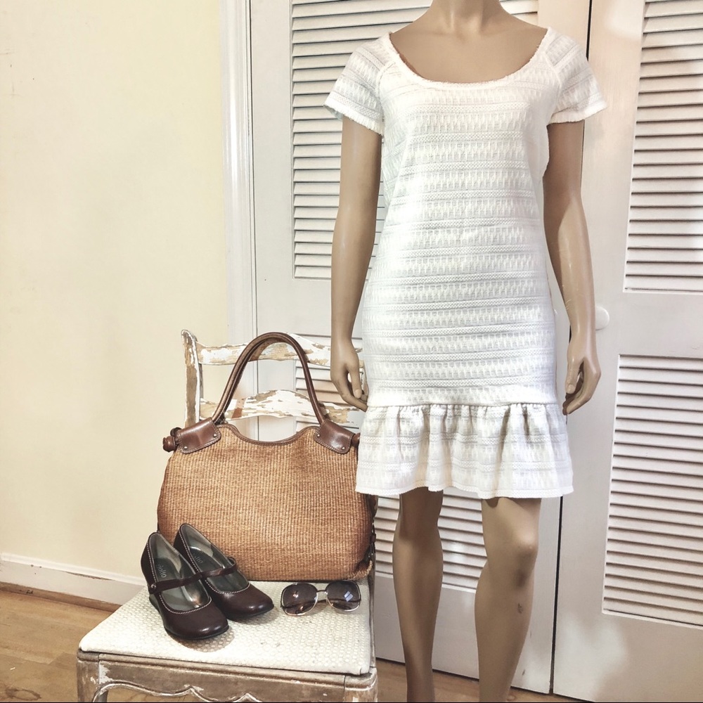 Free People White Short Sleeve Knit Dress SZ L